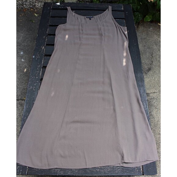 Eileen Fisher - Silk Georgette Crepe Panel A-Line Shift Dress , Cobblestone, S - Picture 2 of 10